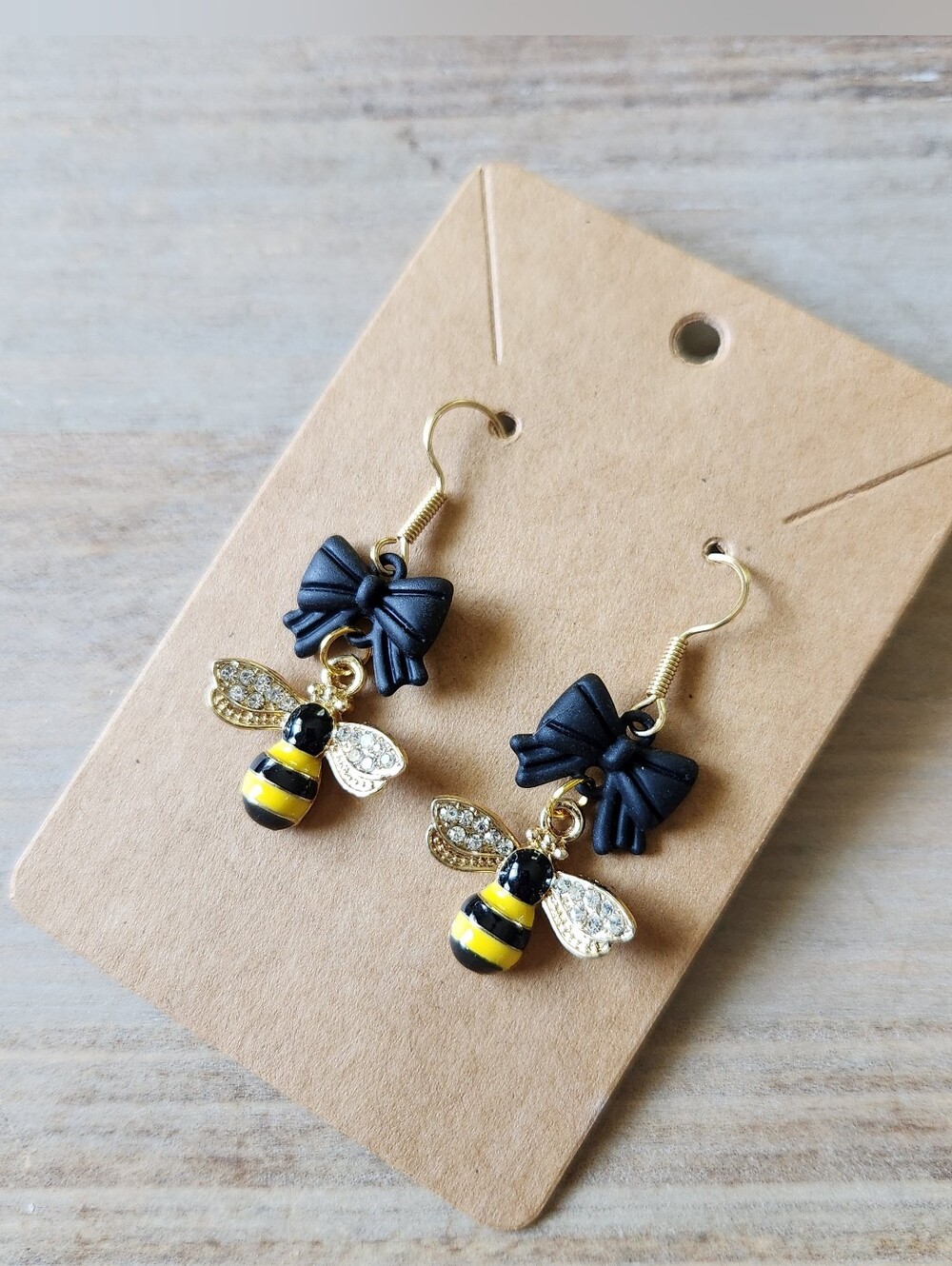 Bee Dangle Earrings with Black Bow
